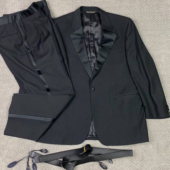 Jack Victor Tuxedo Jacket 44R Pants 38R Black Men's Formal Wear Duke Super 100s - Picture 1 of 16